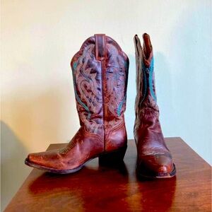 B.DILLON Brown Turquoise Leather COWGIRL Boots Western Boots #JBW2318 Size8 1/2